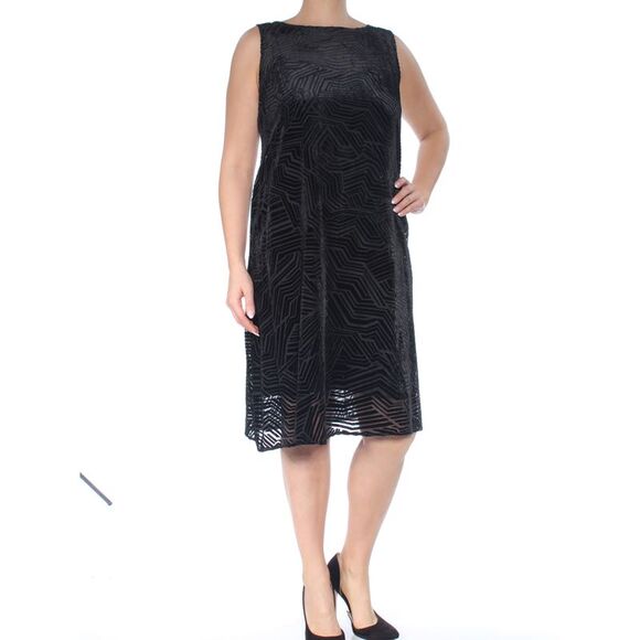 ALFANI Womens Black Printed Sleeveless Below The Knee Shift Dress Size: 14 - Picture 1 of 3